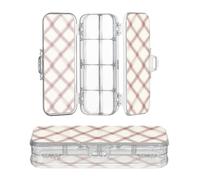 JUNZAN Plaid Gingham Clear Pencil Plastic Box Double Layer Pens Case Hard For Craft Art With Snap-Tight Lid Burgundy Red