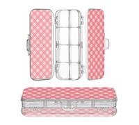 JUNZAN Plaid Gingham Red Plastic Box For Pencils Double Layer Pens Case Hard Boxes For Craft Art With Snap And Lid