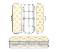 JUNZAN Plaid Marigold Clear Pencil Box Double Deck Pens Hard Case For Stationery Supplies With Snap Lid