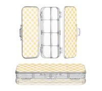 JUNZAN Plaid Marigold Clear Pencils Box Double-Deck Transparent Pens Cases For School With Snap Lid