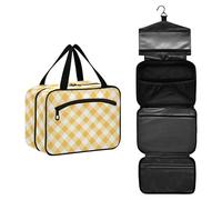 JUNZAN Plaid Marigold Hanging Travel Toiletry Bag for Women Toiletry Bags with Hook Makeup Organizer, marigold_3, 10.8" x 8" x 5.5", Colorful