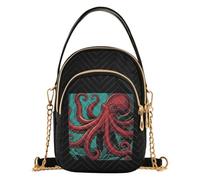 JUNZAN Portable Mini Crossbody Wallet For Daily Outing | Stain Resistant & Easy To Wipe Clean Phone Bag Travel Short Trip Red and Black Ocean
