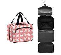 JUNZAN Rabbits Plaid Red Hanging Travel Toiletry Bag for Women Toiletry Bags with Hook Makeup Organizer, Rabbits Plaid Red, 12.6" x 9" x 5.7", Colorful