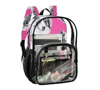 JUNZAN Sheepdog Dogs Hot Pink Clear Backpack For Girls Women Transparent Bookbag 15.7" See Through Backpacks for School