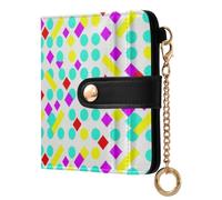 JUNZAN Slim Bifold Wallet with Keychain for Women | Water Resistant Surface Travel Trips for Ladies Retro 90s Memphis