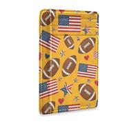 JUNZAN Slim Wallet Card Holders for Men Women American Flag Footballs Minimalist Front Pocket Wallets Small Card Case RFID Blocking Yellow