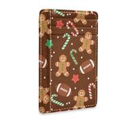 JUNZAN Slim Wallet Card Holders for Men Women Christmas Mistletoe Gingerbread Minimalist Front Pocket Wallets Small Card Case RFID Blocking Brown