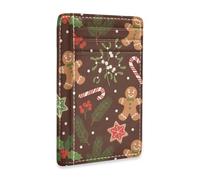 JUNZAN Slim Wallet Card Holders for Men Women Christmas Mistletoe Gingerbread Minimalist Front Pocket Wallets Small Card Case RFID Blocking Dark Brown