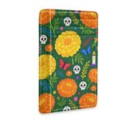 JUNZAN Slim Wallet Card Holders for Men Women Dia De Los Muertos Flowers Minimalist Front Pocket Wallets Small Card Case RFID Blocking Green