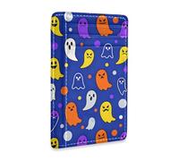 JUNZAN Slim Wallet Card Holders for Men Women Funny Halloween Ghosts Minimalist Front Pocket Wallets Small Card Case RFID Blocking Blue