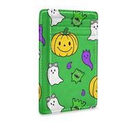 JUNZAN Slim Wallet Card Holders for Men Women Funny Halloween Ghosts Minimalist Front Pocket Wallets Small Card Case RFID Blocking Green