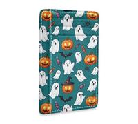 JUNZAN Slim Wallet Card Holders for Men Women Halloween Bats Ghosts Minimalist Front Pocket Wallets Small Card Case RFID Blocking Cyan Blue