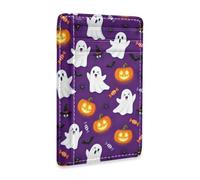 JUNZAN Slim Wallet Card Holders for Men Women Halloween Bats Ghosts Minimalist Front Pocket Wallets Small Card Case RFID Blocking Purple