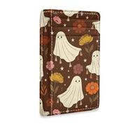 JUNZAN Slim Wallet Card Holders for Men Women Halloween Ghosts Florals Minimalist Front Pocket Wallets Small Card Case RFID Blocking Brown