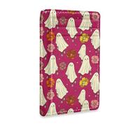 JUNZAN Slim Wallet Card Holders for Men Women Halloween Ghosts Flowers Minimalist Front Pocket Wallets Small Card Case RFID Blocking Pink Red