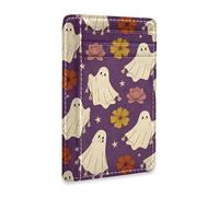 JUNZAN Slim Wallet Card Holders for Men Women Halloween Ghosts Flowers Minimalist Front Pocket Wallets Small Card Case RFID Blocking Deep Purple