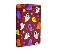 JUNZAN Slim Wallet Card Holders for Men Women Halloween Ghosts Minimalist Front Pocket Wallets Small Card Case RFID Blocking Crimson