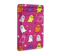 JUNZAN Slim Wallet Card Holders for Men Women Halloween Ghosts Minimalist Front Pocket Wallets Small Card Case RFID Blocking Pink Red