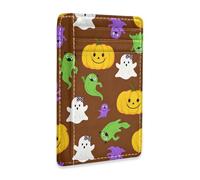 JUNZAN Slim Wallet Card Holders for Men Women Halloween Ghosts Pumpkins Brown Minimalist Front Pocket Wallets Small Card Case RFID Blocking