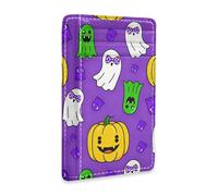 JUNZAN Slim Wallet Card Holders for Men Women Halloween Ghosts Pumpkins Purple Minimalist Front Pocket Wallets Small Card Case RFID Blocking