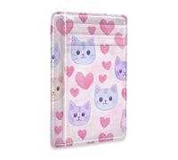 JUNZAN Slim Wallet Card Holders for Men Women Pink Blue Cat Faces Minimalist Front Pocket Wallets Small Card Case RFID Blocking