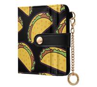 JUNZAN Small Wallets for Women Burrito Taco Black Slim Woman Keychain Wallet Bifold Card Holder Case with Zipper Coin Pocket RFID Blocking