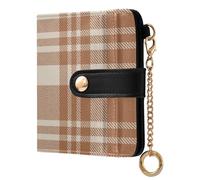 JUNZAN Small Wallets for Women Cream Grid Chevron Slim Woman Keychain Wallet Bifold Card Holder Case with Zipper Coin Pocket RFID Blocking