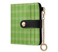 JUNZAN Small Wallets for Women Flesh Green Plaid Slim Woman Keychain Wallet Bifold Card Holder Case with Zipper Coin Pocket RFID Blocking