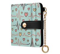 JUNZAN Small Wallets for Women Heartbeat Lines Slim Woman Keychain Wallet Bifold Card Holder Case with Zipper Coin Pocket RFID Blocking Coral
