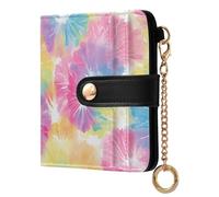JUNZAN Small Wallets for Women Tie Dye Spiral Slim Woman Keychain Wallet Bifold Card Holder Case with Zipper Coin Pocket RFID Blocking