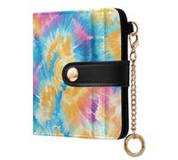 JUNZAN Small Wallets for Women Tie Dye Spiral Slim Woman Keychain Wallet Bifold Card Holder Case with Zipper Coin Pocket RFID Blocking