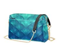 JUNZAN Soft PU Leather Women Crossbody Bag With Metal Chain Strap For Daily | Water Resistant Surface Fashion Ladies Clutch Beach Outdoor Activity Blue & Green Mermaid