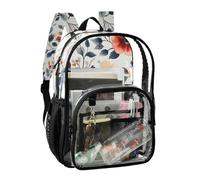 JUNZAN Spring Flower Clear Backpack For Girls Women Transparent Bookbag 15.7" See Through Backpacks for School