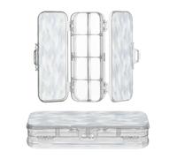 JUNZAN Strokes Blues and Gray Pencil Storage Box Clear Double Layer Hard Pens Case For Craft Art With Snap Lid