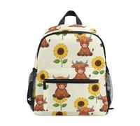 JUNZAN Toddler Backpack Cute Highland Cow with Sunflowers Backpacks for Boys Girls Preschool Backpack Small Kids Bookbag Aged 3-8
