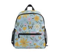 JUNZAN Toddler Backpack Florals Birds Butterflies Bees Backpacks for Boys Girls Preschool Backpack Small Kids Bookbag Light Blue Aged 3-8