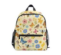 JUNZAN Toddler Backpack Florals Birds Butterflies Bees Backpacks for Boys Girls Preschool Backpack Small Kids Bookbag Beige Aged 3-8