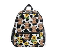 JUNZAN Toddler Backpack Highland Cow Printed Sunflowers Backpacks for Boys Girls Preschool Backpack Small Kids Bookbag Aged 3-8