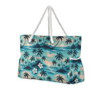 JUNZAN Tropical Beach Tote Bag with Handles Swim Pool Bag Beach Totes Bags for Women with Waterproof Pockets Sea Blue