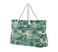 JUNZAN Tropical Beach Tote Bag with Handles Swim Pool Bag Beach Totes Bags for Women with Waterproof Pockets Forest Green
