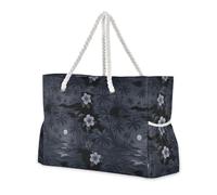JUNZAN Tropical Beach Tote Bag with Handles Swim Pool Bag Beach Totes Bags for Women with Waterproof Pockets Deep Sea Blue
