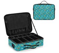 junzan Tropical Palm Trees Large Makeup Organizer Bag Travel Makeup Train Case Flat Make Up Artist Case with Dividers and Adjustable Strap Teal Blue, Tropical Palm Trees_3, 14.6 x 10.6 x 4.7 inches