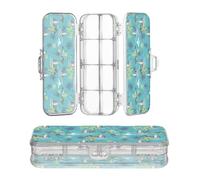 JUNZAN Tropical Palms Teal Clear Pencil Box Plastic Double Deck Transparent Pens Cases For Stationery Supplies With Snap And Lid