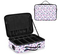 junzan Tropical Watercolour Large Makeup Organizer Bag Travel Makeup Train Case Flat Make Up Artist Case with Dividers and Adjustable Strap, Tropical Watercolour, 14.6 x 10.6 x 4.7 inches, Colorful