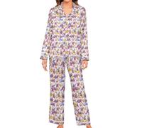 JUNZAN Vintage Halloween Elements Satin Pyjamas for Women Girls Two Piece Women's Nightwear Loungewear Sets Long Sleeve