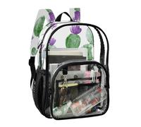 JUNZAN Watercolor Cactuses Clear Backpack For Girls Women Transparent Bookbag 15.7" See Through Backpacks for School