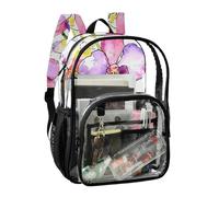 JUNZAN Wildflower Orchid Floral Clear Backpack For Girls Women Transparent Bookbag 15.7" See Through Backpacks for School