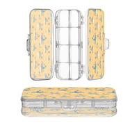 JUNZAN Yellow Tropical Island Pencil Storage Box Clear 2 Layer Pens Storage Case For Art Supplies With Lid