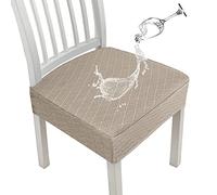 JUNZHE Chair Covers, Waterproof, Washable, Removable, High Stretch Dining Table and Chairs set 6/4/2, Seat Cushion Slipcovers Protector for Kitchen, Dining Room, Party, Hotel(Khaki, 4 pieces)