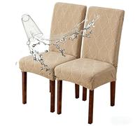 JUNZHE High Stretch Elastic Dining Chair Covers,Removable Washable Chair Protective Covers,Dining Chair Slipcovers Set of 2/4/6(Khaki, 2 Pieces)